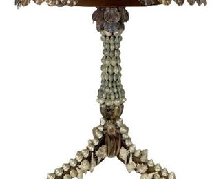 VINTAGE COASTAL MODERN NATURAL SHELL APPLIQUE OCCASIONAL TABLE SIDE TABLE END TABLES FLORIDA REGENCY HOME DECOR FURNITURE NAUTICAL DECOR RUSTIC BEACHOUSE
-22" X 15" APPROX
-GOOD VINTAGE CONDITION, MINOR LOSS OF SHELLS
-DP56221