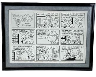 
MORT WALKER "BEETLE BAILEY" ORIGINAL COMIC COMP HAND DRAWN INK MARK UP ILLUSTRATION | COLLECTIBLE COMICS COMIC BOOKS MID CENTURY NEWSPAPER ADVERTISING TOYS AND GAME COLLECTOR
-14" X 19" APPROX TO FRAME
-SIGNED MORT WALKER - TO SCULPTOR CAREY BOONE NELSON 97
-PURCHASED AT AUCTION SOCIETY OF ILLUSTRATORS NYC 2000
-VERY GOOD CONDITION, MARKS TO FRAME
-DP5321