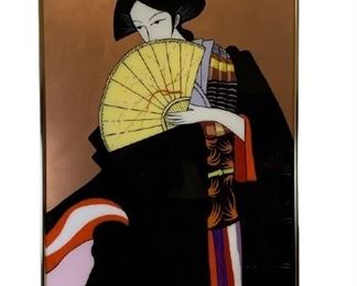 VINTAGE MIYAMOTO REVERSE GLASS GEISHA PAINTING | JAPANESE ASIAN MODERN JAPANIMATION COLLECTOR COLLECTIBLE ASIAN POP ART MID CENTURY STYLE DECORATIVE ARTS
-55" X 31" APPROX TO FRAME
-VERY GOOD CONDITION, MARKS TO FRAME, MINOR LOSS OF FINISH
-DP5321
