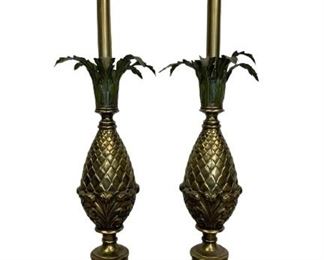 PAIR OF VINTAGE REGENCY NEOCLASSICAL STYLE PINEAPPLE LAMPS
| TRADITIONAL MODERN FLORIDA REGENCY HOLLYWOOD REGENCY LAMPS LIGHTING OPTIONS COLLECTIBLE HOME DECOR MID CENTURY MODERN FURNITURE COLLECTOR
-31" X 7" DIAMETER EACH APPROX
-VERY GOOD CONDITION CONSISTENT WITH AGE , MISSING GLOBES, MARKS TO BASE
-DP5121