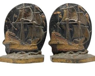 VINTAGE 1920'S SNEAD STYLE SAILING SHIP BRONZE BOOKENDS | COLLECTIBLE SHIPS BOATS CLIPPERS MAYFLOWER PIRATE SHIP SAILBOATS CLIPPERS SCHOONERS BOATING MARITIME MEMORABILIA COLLECTOR HOME OFFICE DESK LIBRARY TABLE SHELF DECOR
-6.5" X 1.5" EACH
-VERY GOOD CONDITION CONSISTENT WITH AGE
-DP5521