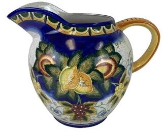 VINTAGE LARGE SPANISH TALAVERA MAJOLICA STYLE PITCHER VESSEL VASE | TRADITIONAL SPANISH STYLE CERAMICS POTTERY CRACKLE GLAZE STYLE HAND PAINTED STUDIO STYLE GARDEN DECOR INDOOR OUTDOOR HOME AND GARDENS DECOR
-18" X 10" DIAMETER APPROX
-VERY GOOD CONDITION
-DP5621