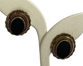 VINTAGE GOLD & BLACK ONYX PIERCED EARRINGS 1"
- GOOD VINTAGE CONDITION