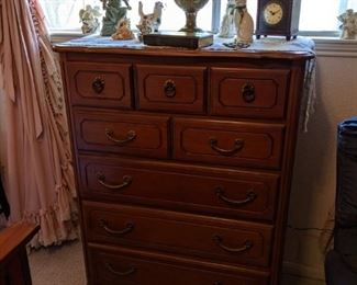 Matching hardrock maple chest of drawers...Antique oil lamp