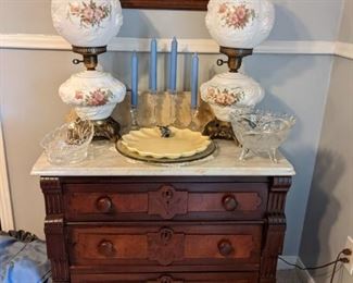 Marble top Washstand with 2 GWTW lamps