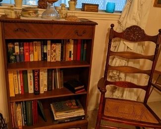 Old bookcase with top drawer....Antique Rocker with as is  cane seat 