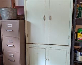 Old wood cabinet & Metal file cabinet