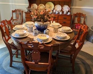 Set of 6 Antique cane seated chairs and Antique Round Oak Pedestal table 