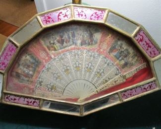 Fan, appears to be hand painted and in unusual Italian frame