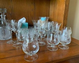 Crystal Decanters, wine glasses, brandy sniffers, water glasses etc.  Beautiful Quality