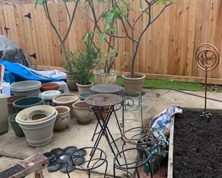 Plumeria and Yard Pots and Yard Art