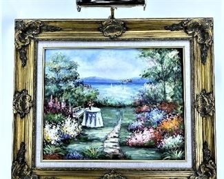 
Unsigned Oil on Canvas Garden With Ornate Frame