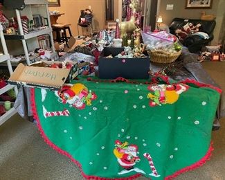 Hand made felt and sequin table cloth... circa 1970...tons of Christmas decor!
