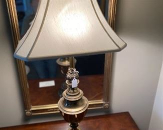 Pair of vintage Stiffel lamps with antique brass finish. 