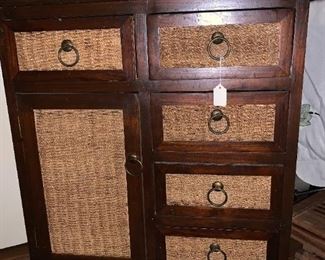 small wood/wicker cabinet