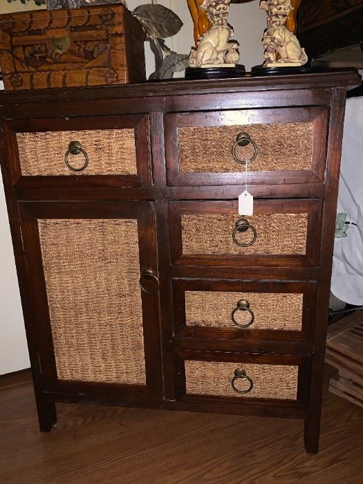 small wood/wicker cabinet