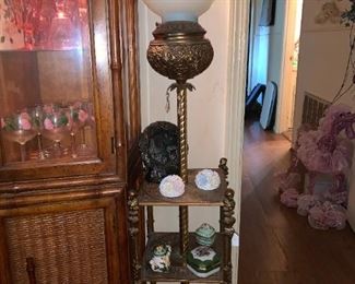 brass 3 tier table with lamp, also one without lamp