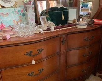dresser, also matching night stand and chest of drawers, double head/foot board