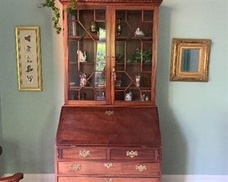 Vintage Soldi Wood Secretary with Drop Front and Bookcase