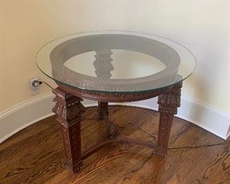 Carved Wood/Glass Foyer Table