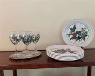 Holly & Ivy Portmerion Plates and Wine Glasses