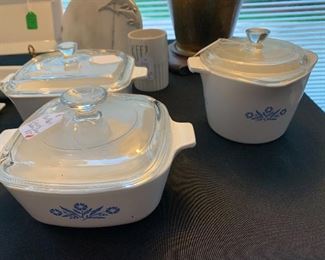 Vintage Blue Flower Casserole Dishes and Rare Measuring Bowl with Lid