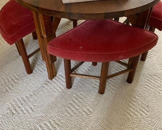 Vintage Handmade Adjustable Height Childs Table with 4 Stools.