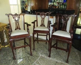 3 Chippendale Style Carved Wood Bar Chairs Beginning Bid Only $195.00!!!  