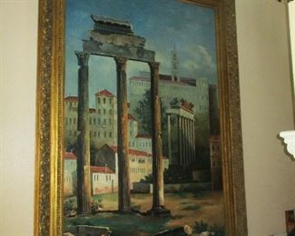 Large Italian Ruins Oil Painting w/ Baroque Frame  Starting Bid Only $495.00!!