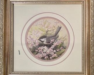 Small Floral Bird Print In Frame