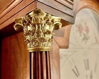 Magnificent English 18th Century Tall Case Grandfather Clock in Superb Condition. 
(Brass Corinthian Column Top Detail)