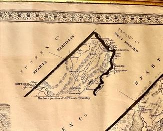 Spectacular! Original & Authentic J. B. Shields 1853 Morris County New Jersey Historic Wall Map.
(Detail Showing Corner Of Sussex & Passaic Counties + Sparta, Hardiston & West Milford)