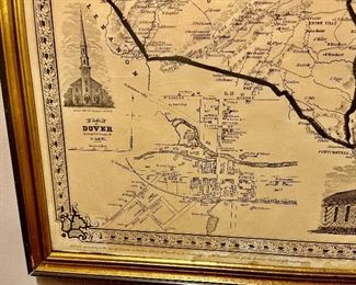 Spectacular! Original & Authentic J. B. Shields 1853 Morris County New Jersey Historic Wall Map.
(Detail Of Dover- Inset Map)