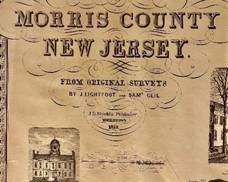 Spectacular! Original & Authentic J. B. Shields 1853 Morris County New Jersey Historic Wall Map.