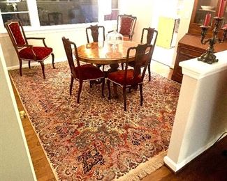Dining Room Set With Antique Burled Walnut Table, Antique Secretary / Breakfront Combo & Persian Rug.