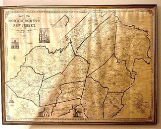 Large Antique Circa 1853 Morris County Wall Map.
