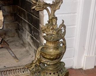 Superb Antique Brass Fireplace Fender Detail (Right)