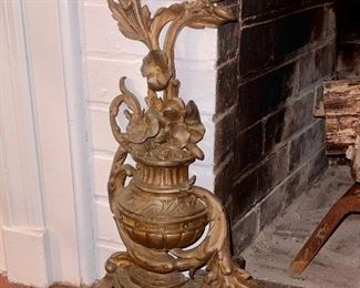 Superb Antique Brass Fireplace Fender Detail (Left)