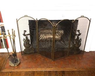 Antique Fireplace Tools, Implements, Screen & Fender.