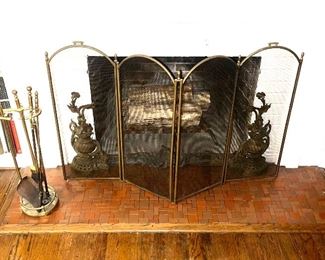 Antique Fireplace Tools, Implements, Screen & Fender.