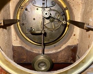 Magnificent Art Nouveau Bronze Statue Of A Reclining Nude Female & Dog Atop A Beautiful Clock Time Piece Surrounded By Alabaster. (View of Clock Mechanism  & Makers Mark)