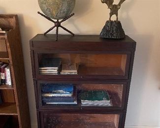 Barrister Bookcase, World “Oceanic” Globe & Brass Eagle Sculpture