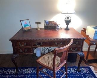 Extraordinary Early Desk made Of Walnut with Cabriolet Legs And Inlaid Leather Top.  