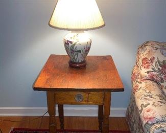 Wonderful & Early End Table + Small Ceramic Floral Table Lamp