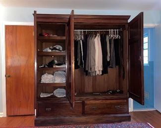 Magnificent & Huge Antique Wardrobe With Drawers , Pull Out Shelves & Hanging Bars