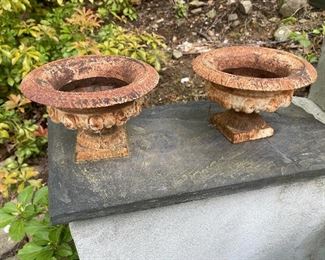 Two Matching Cast Iron Planters