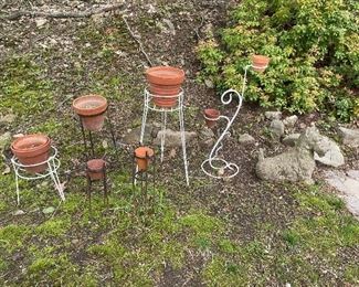 Wire & Wrought Iron Plant Stands, Planters & Vintage Concrete Dog Statue