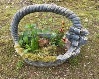 Vintage Concrete Basket Planter