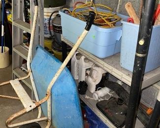 Vintage Wheelbarrow, Extension Cords Etc