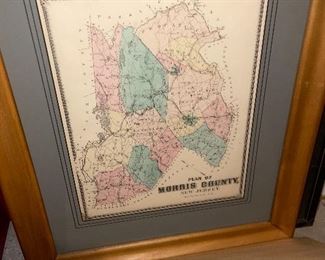 Antique Framed & Hand Colored Morris County Map